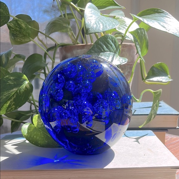 Other - Art Sphere Paperweight Vintage MCM Cobalt Blue Glass Textured Bubbles 5x5 heavy